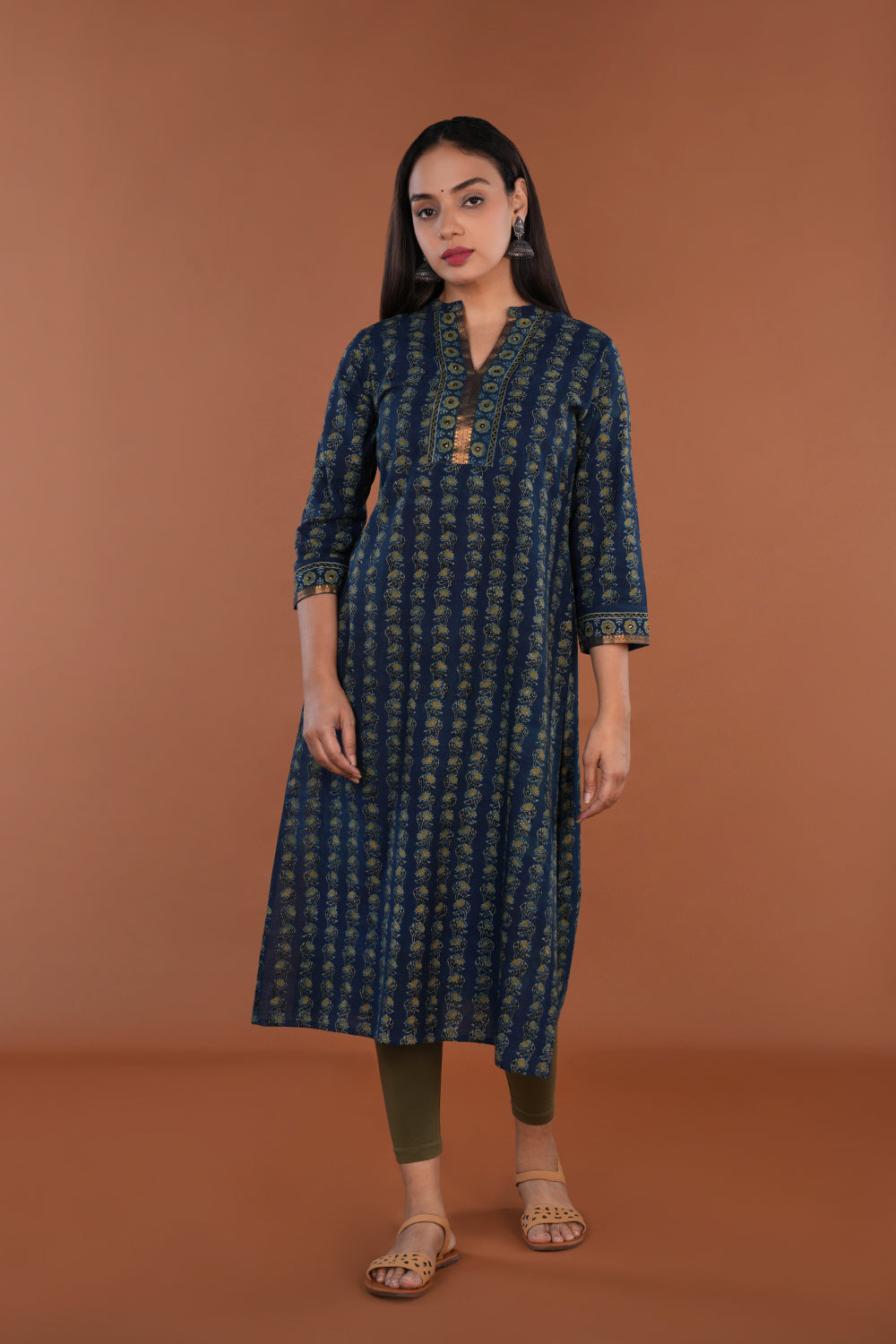 Image of Deep Indigo blue Ajrak handblock printed Kurta
